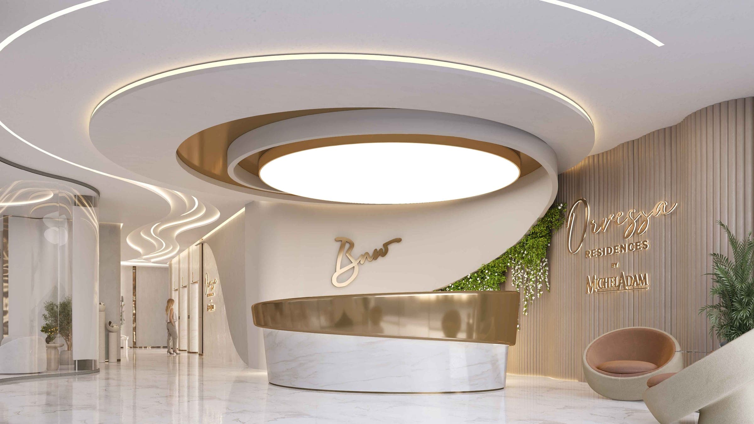 Render of the reception lobby at Orvessa Residences by Michel Adam