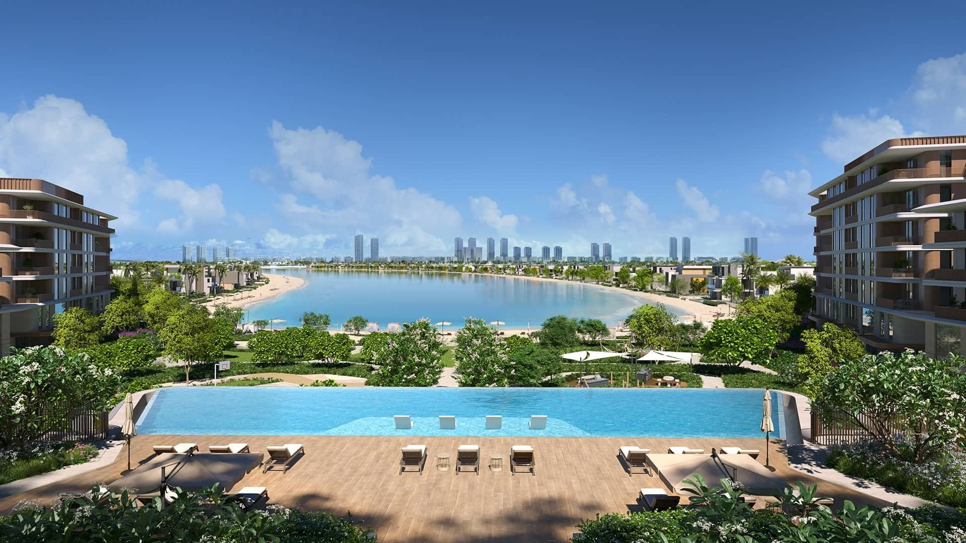 Render of the infinity pool and deck at Palm Central Private Residences