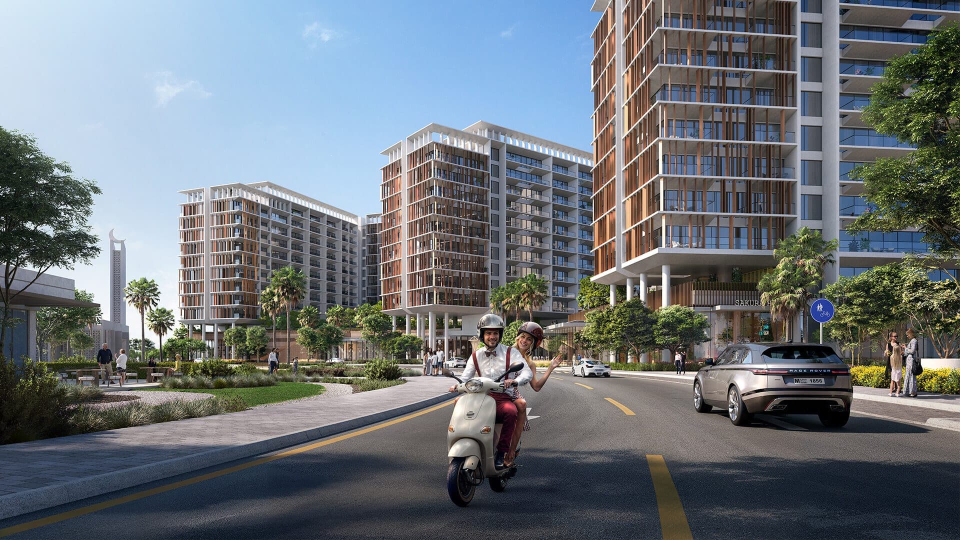 Render of the street frontage at ParkFive by Deyaar