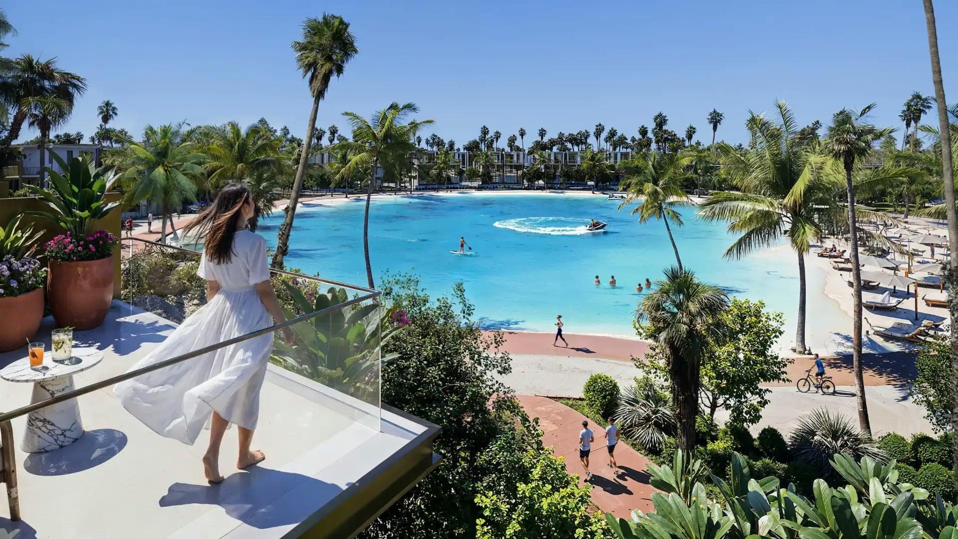Render of the swimmable lagoon and beach at Tilal Binghatti