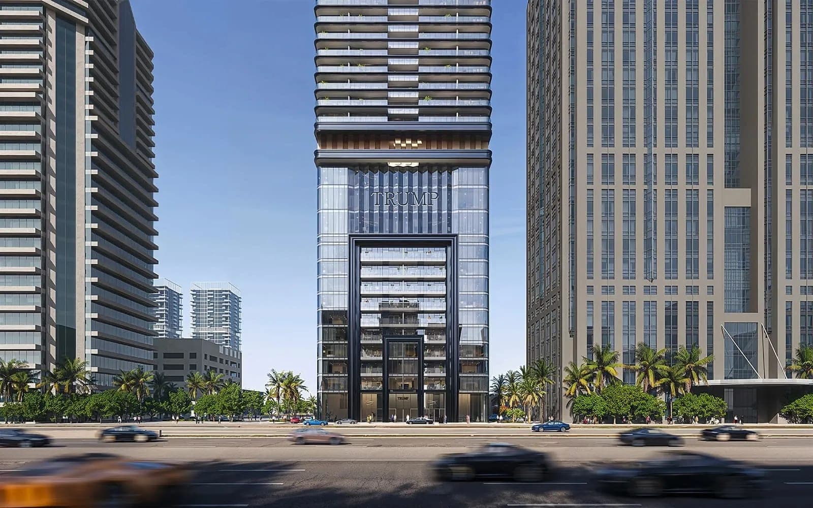Render of Trump International Hotel & Tower Dubai seen from Sheikh Zayed Road